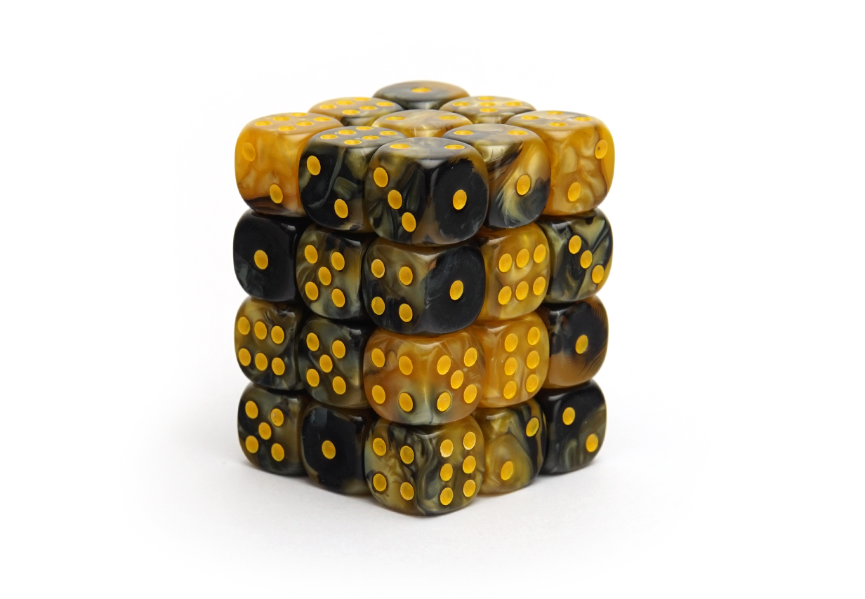 Elemental Dice | Black & Gold | Yellow Pips | 36x12mm Dice Block