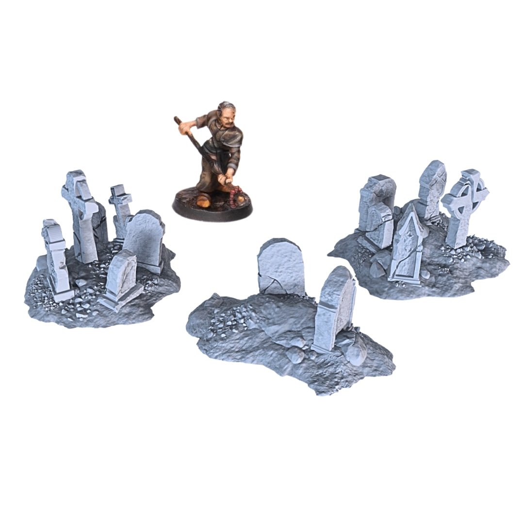 Gravestone Set 28mm DND Scatter Terrain | Tabletop Wargaming Scenery for Frostgrave & RPG | 3D Printed