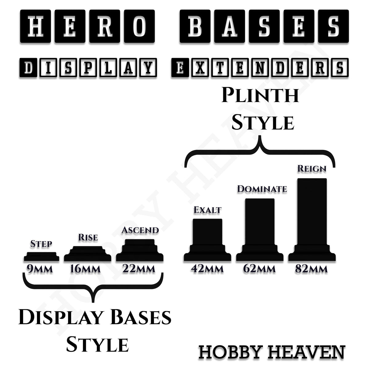Hero Bases Display Extenders | Squares and Rectangles | Convert Gaming Bases to Display Bases & Plinths