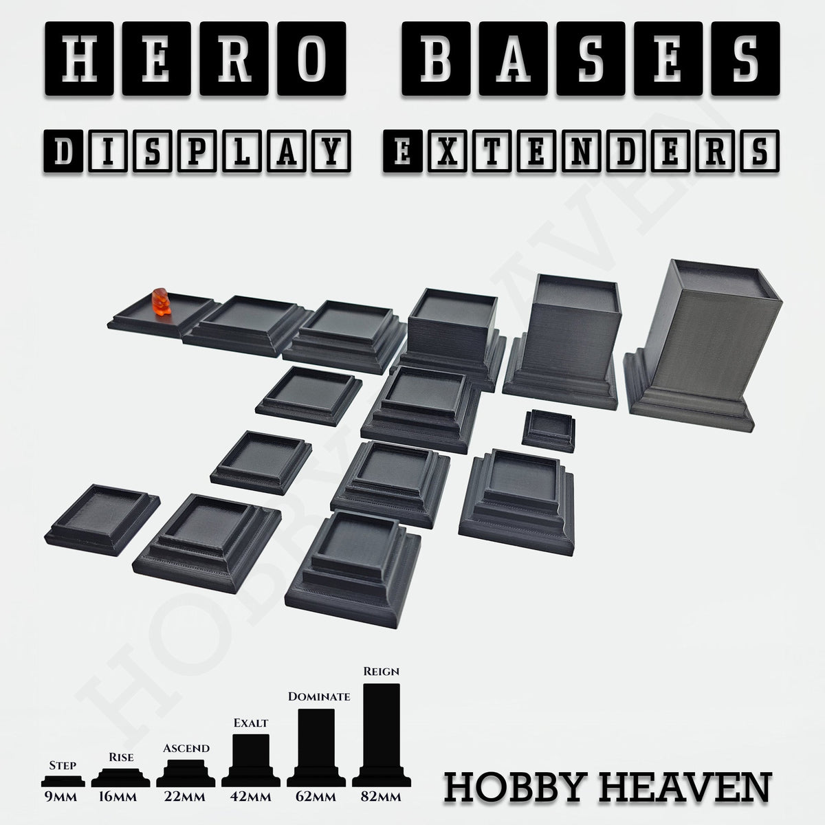 Hero Bases Display Extenders | Squares and Rectangles | Convert Gaming Bases to Display Bases & Plinths