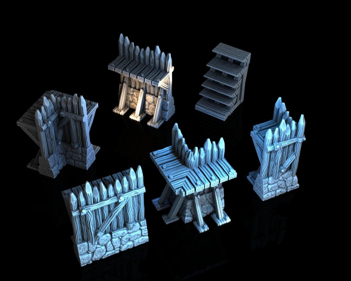 Palisade Set 28mm DND Terrain | Tabletop Wargaming Siege Wall Scenery for Frostgrave & RPG | 3D Printed