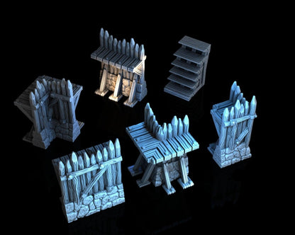 Palisade Set 28mm DND Terrain | Tabletop Wargaming Siege Wall Scenery for Frostgrave & RPG | 3D Printed