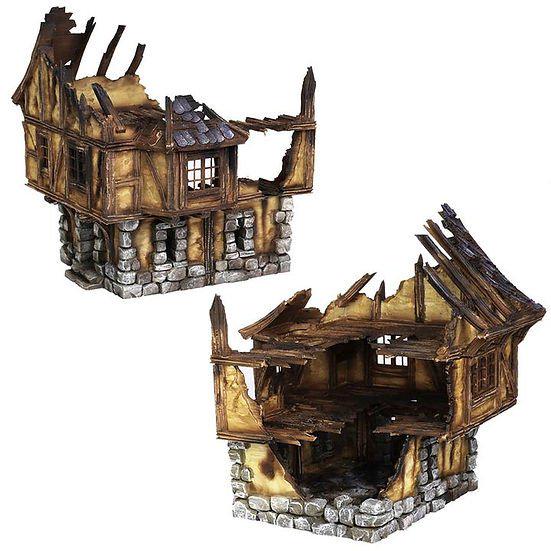 Ruined Medieval House 28mm DND Terrain Set E | Wargaming Scenery for Frostgrave & RPG | Unpainted 3D Printed