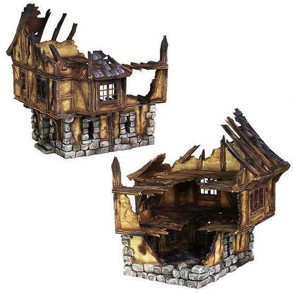 Ruined Medieval House 28mm DND Terrain Set E | Wargaming Scenery for Frostgrave & RPG | Unpainted 3D Printed
