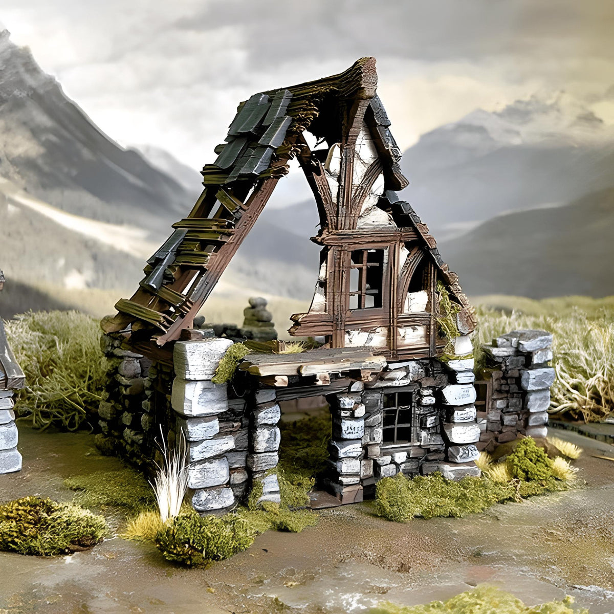 Ruined Medieval House 28mm DND Terrain Set C | Wargaming Scenery for Frostgrave & RPG | Unpainted 3D Printed