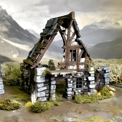 Ruined Medieval House 28mm DND Terrain Set C | Wargaming Scenery for Frostgrave & RPG | Unpainted 3D Printed