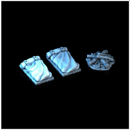 Camping Set 28mm DND Scatter Terrain | Tabletop Wargaming Scenery for Frostgrave & RPG | Unpainted 3D Printed