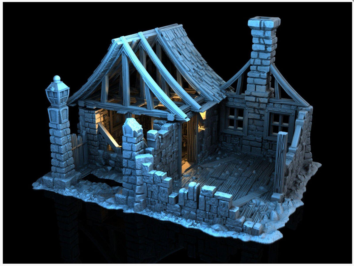 Ruined House 28mm DND Terrain | Tabletop Wargaming Scenery for Frostgrave & RPG | Unpainted 3D Printed