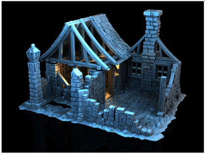 Ruined House 28mm DND Terrain | Tabletop Wargaming Scenery for Frostgrave & RPG | Unpainted 3D Printed