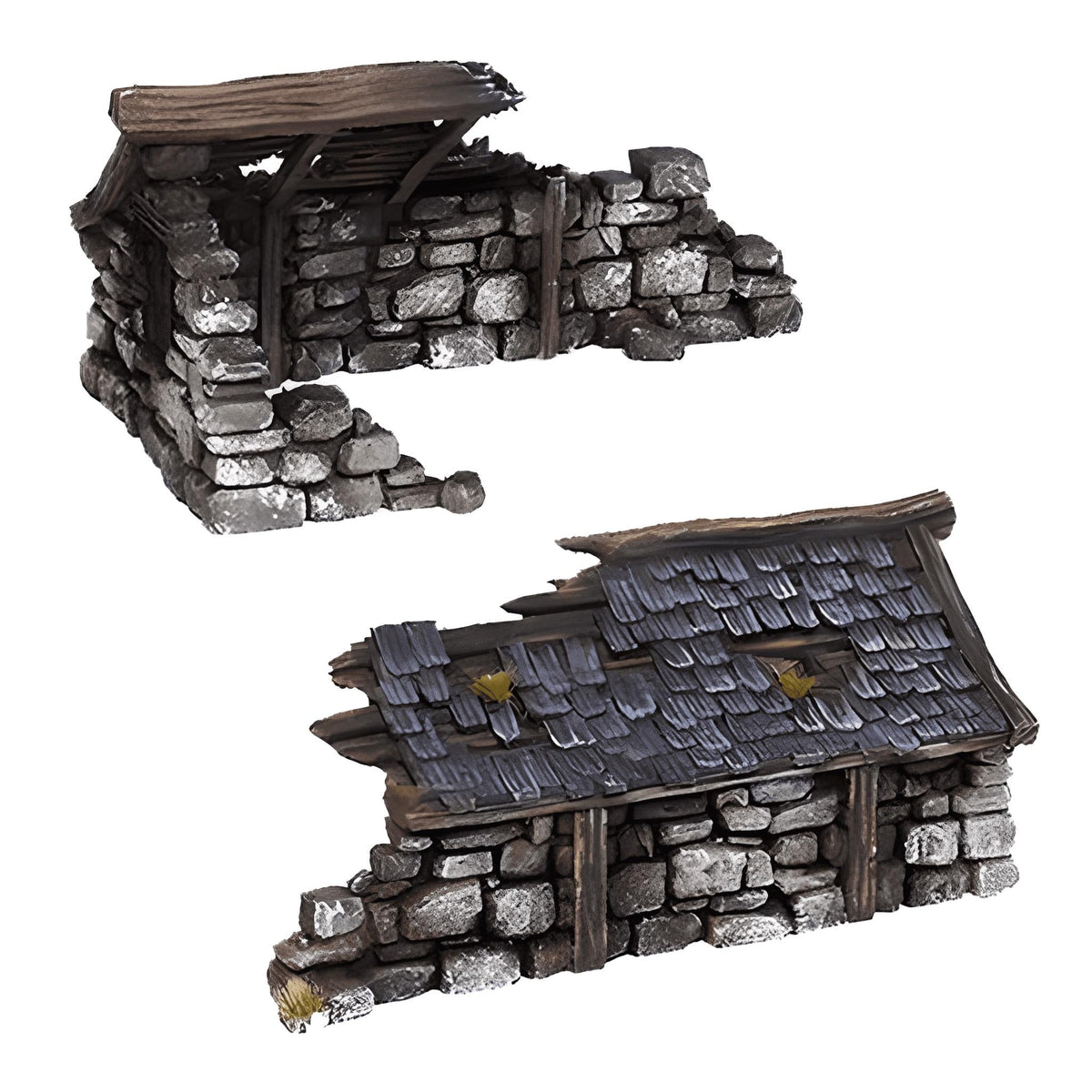Ruined Medieval House 28mm DND Terrain Set A | Wargaming Scenery for Frostgrave & RPG | Unpainted 3D Printed