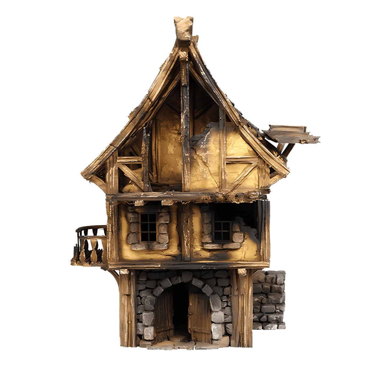 Ruined Medieval House 28mm DND Terrain Set F | Wargaming Scenery for Frostgrave & RPG | Unpainted 3D Printed