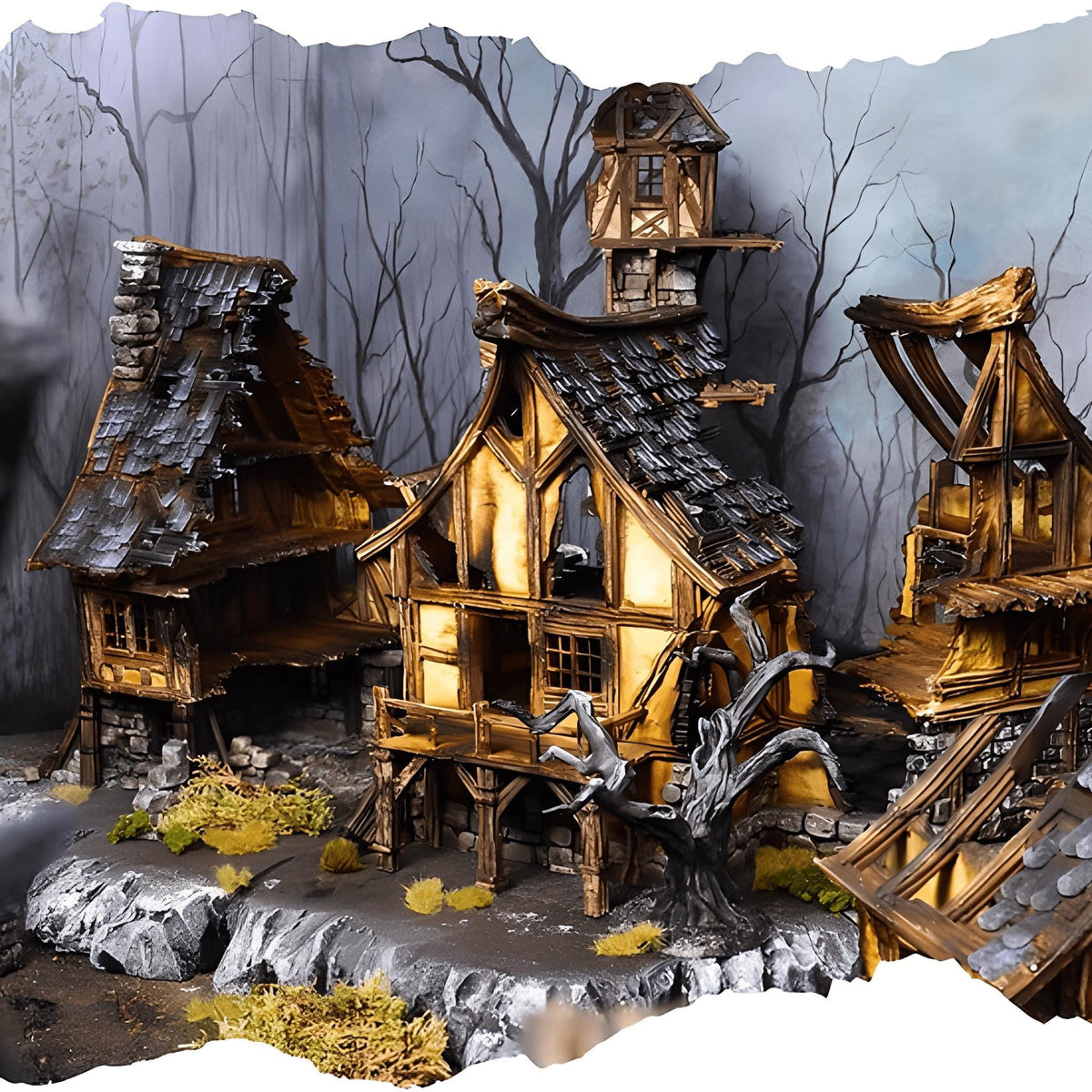 Ruined Medieval House 28mm DND Terrain Set D | Wargaming Scenery for Frostgrave & RPG | Unpainted 3D Printed