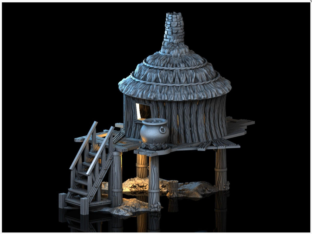 Marsh Witch's Hut 28mm DND Terrain | Tabletop Wargaming Scenery for Frostgrave & RPG | Unpainted 3D Printed