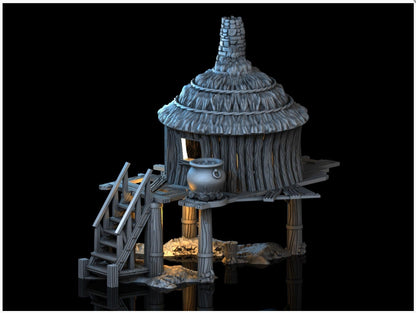 Marsh Witch's Hut 28mm DND Terrain | Tabletop Wargaming Scenery for Frostgrave & RPG | Unpainted 3D Printed
