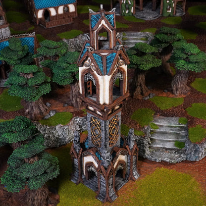 Elven Watchtower 28mm DND Terrain | Tabletop Wargaming Scenery for Frostgrave & RPG | Unpainted 3D Printed