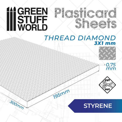 Textured Styrene Plasticard Sheet - Diamond Tread | Green Stuff World