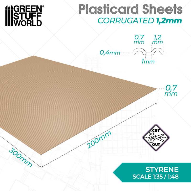 Textured Styrene Plasticard Sheet - Corrugated (1.2mm) | Green Stuff World