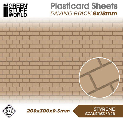 Textured Styrene Plasticard Sheet - Paving Brick (8x18mm) | Green Stuff World