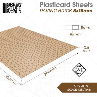 Textured Styrene Plasticard Sheet - Paving Brick (8x18mm) | Green Stuff World
