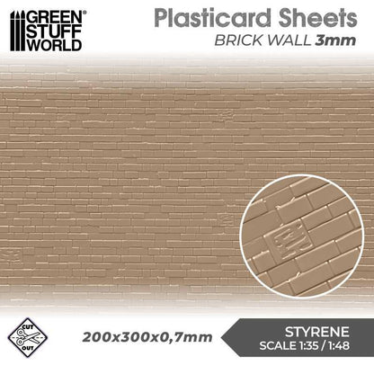 Textured Styrene Plasticard Sheet - Brick Wall (3mm) | Green Stuff World