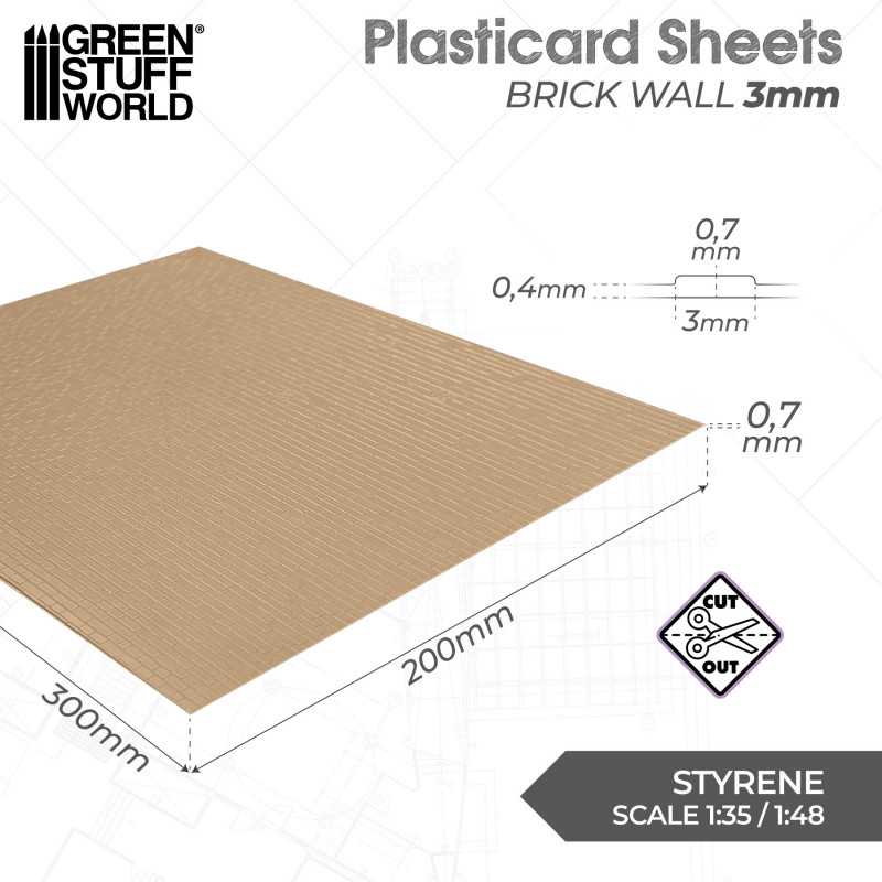 Textured Styrene Plasticard Sheet - Brick Wall (3mm) | Green Stuff World