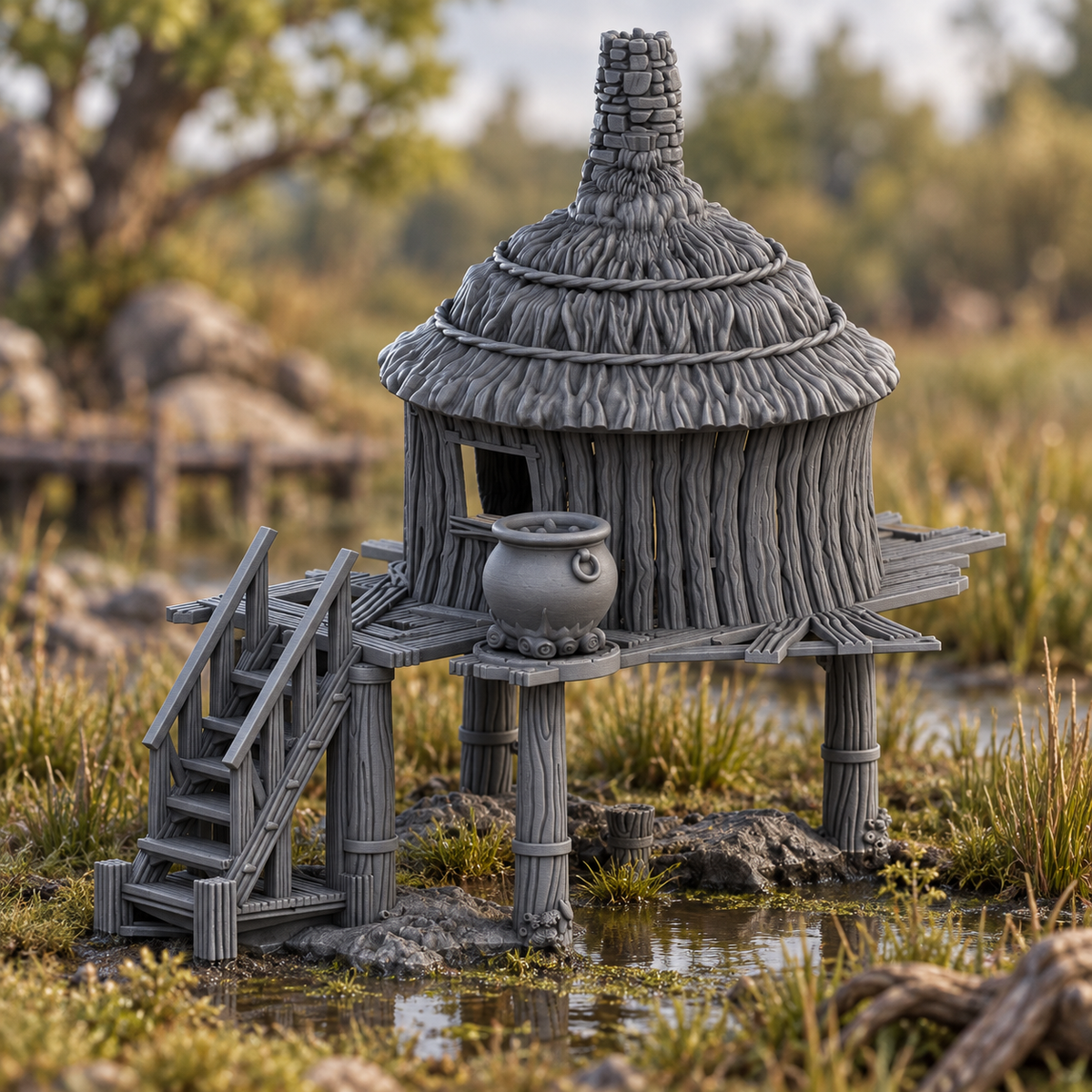 Marsh Witch's Hut 28mm DND Terrain | Tabletop Wargaming Scenery for Frostgrave & RPG | Unpainted 3D Printed