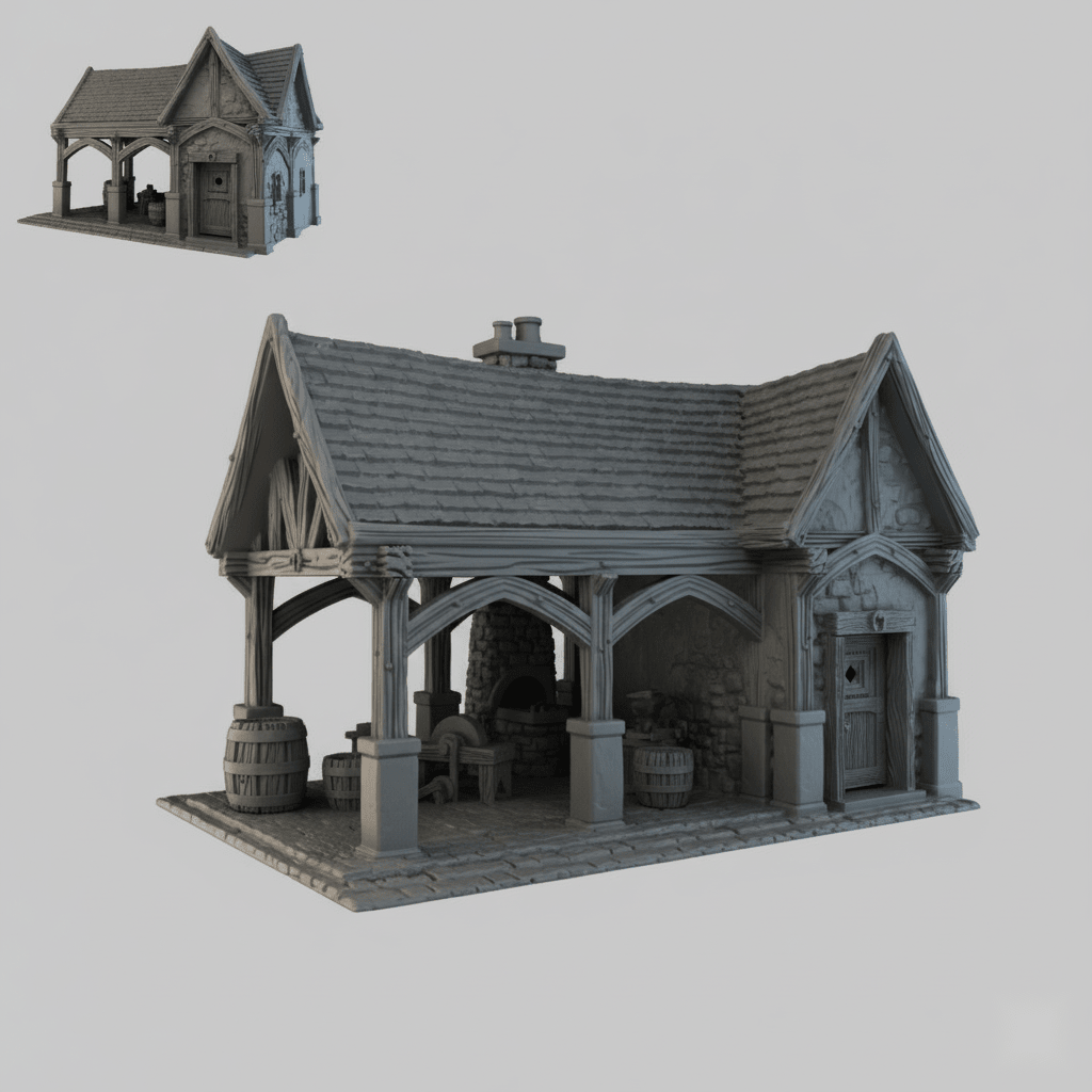 Medieval Forge 28mm DND Terrain | Tabletop Wargaming Scenery for Frostgrave & RPG | Unpainted 3D Printed