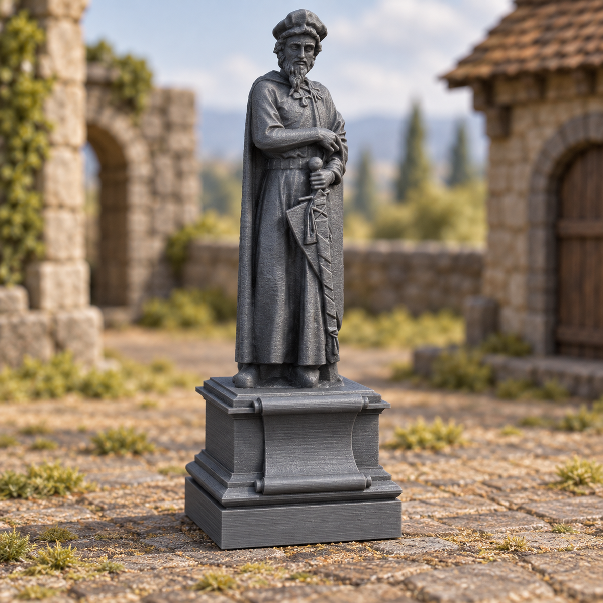 Merchant Statue 28mm DND Scatter Terrain | Tabletop Wargaming Scenery for Frostgrave & RPG | 3D Printed