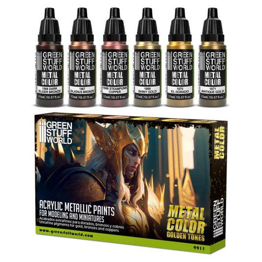 Green Stuff World Metallic Paints Set - Metal Color Golden Tones