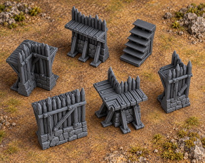 Palisade Set 28mm DND Terrain | Tabletop Wargaming Siege Wall Scenery for Frostgrave & RPG | 3D Printed