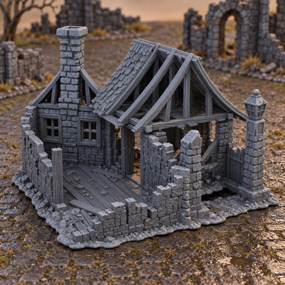 Ruined House 28mm DND Terrain | Tabletop Wargaming Scenery for Frostgrave & RPG | Unpainted 3D Printed