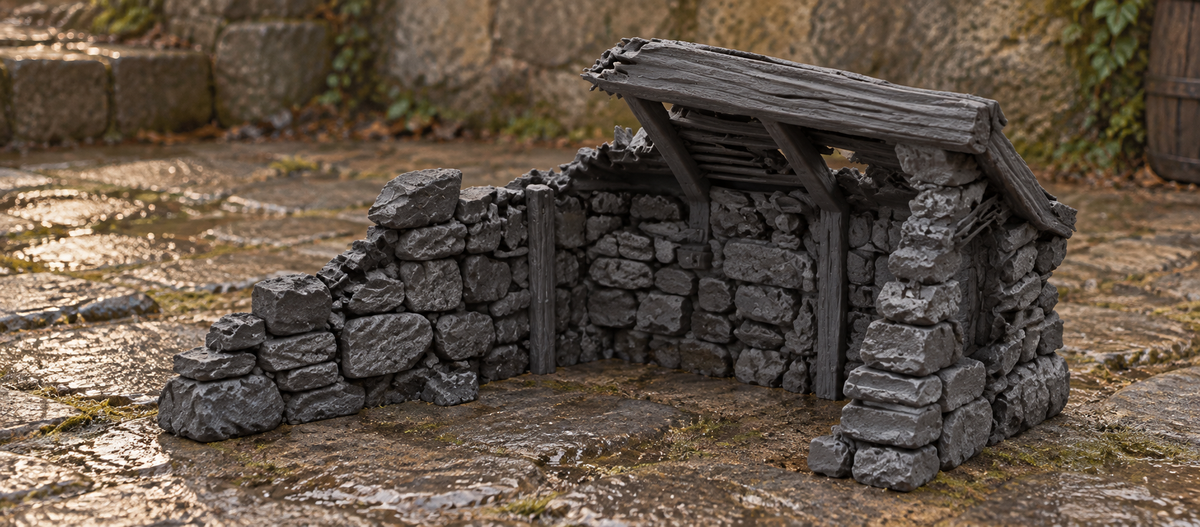Ruined Medieval House 28mm DND Terrain Set A | Wargaming Scenery for Frostgrave & RPG | Unpainted 3D Printed