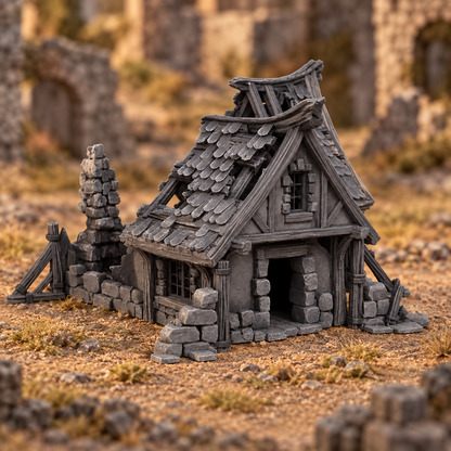 Ruined Medieval House 28mm DND Terrain Set B | Wargaming Scenery for Frostgrave & RPG | Unpainted 3D Printed