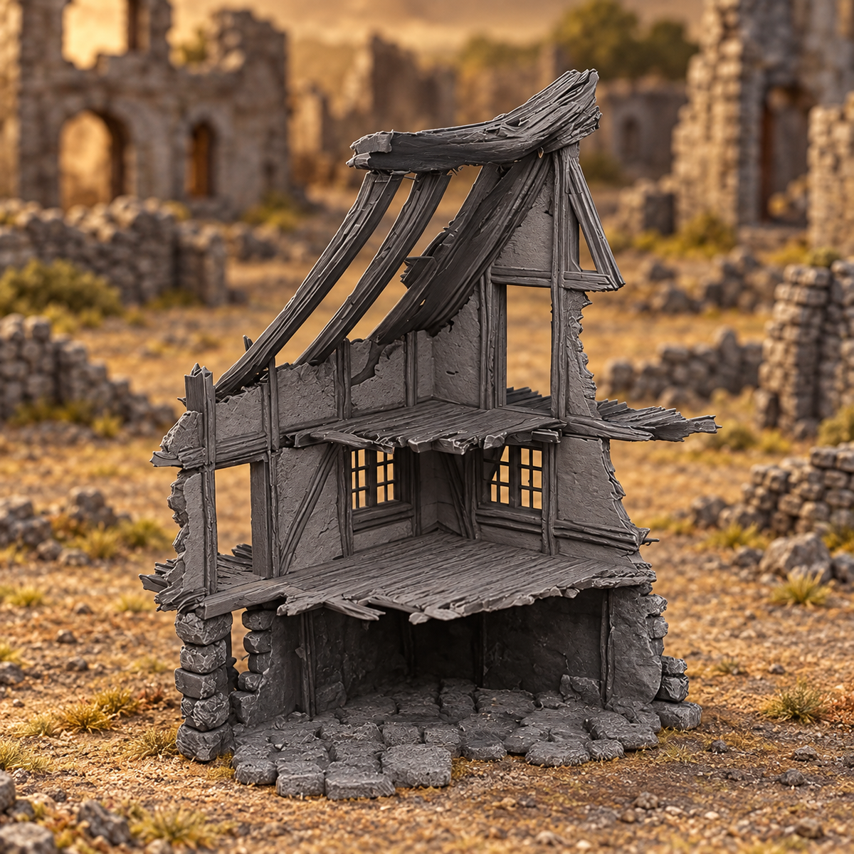 Ruined Medieval House 28mm DND Terrain Set D | Wargaming Scenery for Frostgrave & RPG | Unpainted 3D Printed