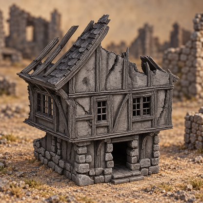 Ruined Medieval House 28mm DND Terrain Set E | Wargaming Scenery for Frostgrave & RPG | Unpainted 3D Printed