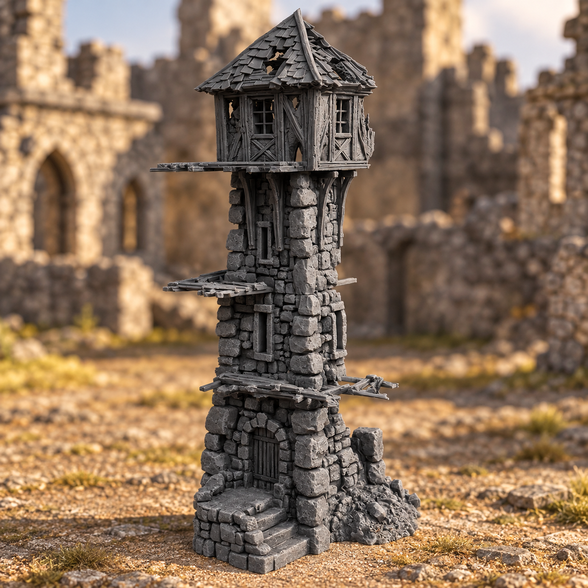 Ruined Medieval Tower 28mm DND Terrain | Tabletop Wargaming Scenery for Frostgrave & RPG | 3D Printed