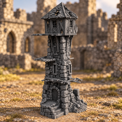 Ruined Medieval Tower 28mm DND Terrain | Tabletop Wargaming Scenery for Frostgrave & RPG | 3D Printed