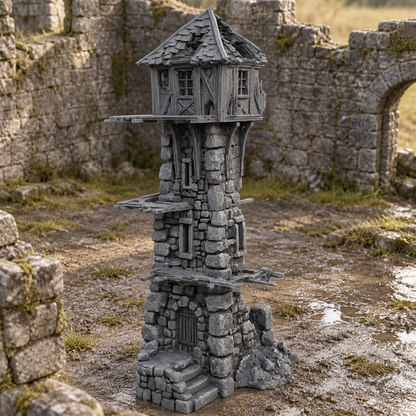 Ruined Medieval Tower 28mm DND Terrain | Tabletop Wargaming Scenery for Frostgrave & RPG | 3D Printed
