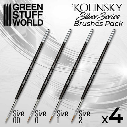 Kolinsky Sable Silver Series Paintbrush Set - 4pc | Green Stuff World