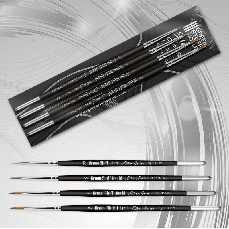 Kolinsky Sable Silver Series Paintbrush Set - 4pc | Green Stuff World